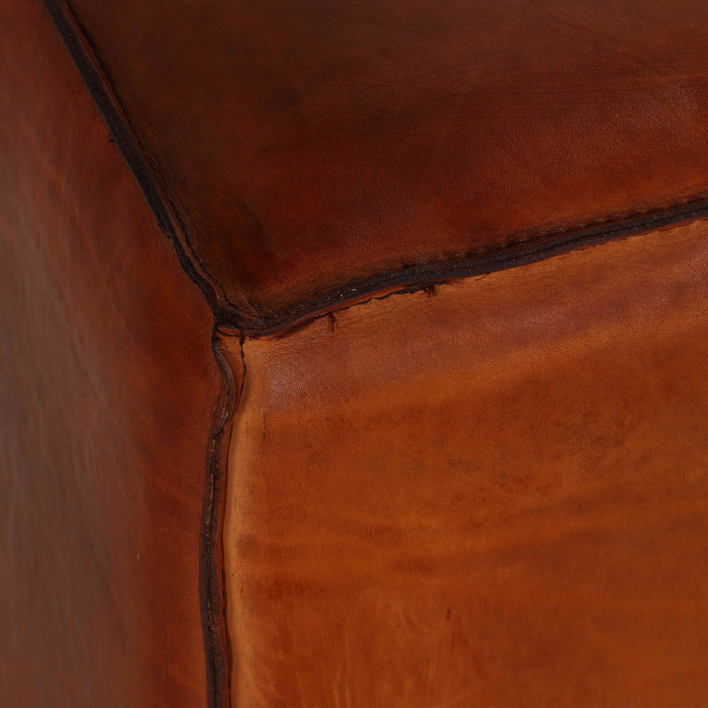 Saddle Brown Genuine Leather Cube Ottoman F39310
