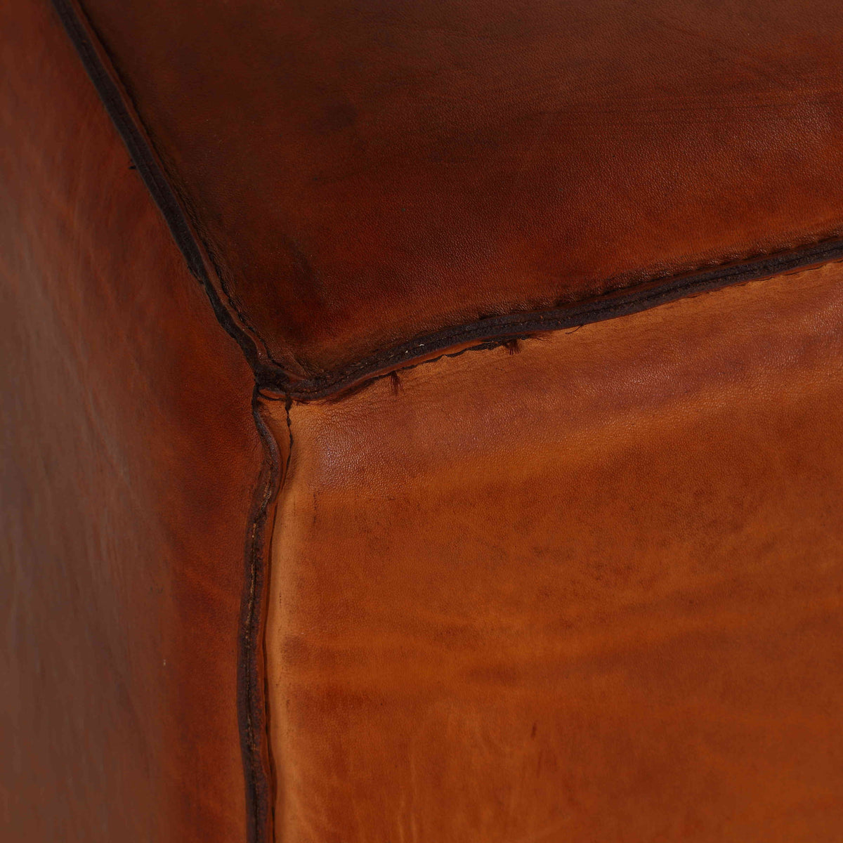 Saddle Brown Genuine Leather Cube Ottoman F39310