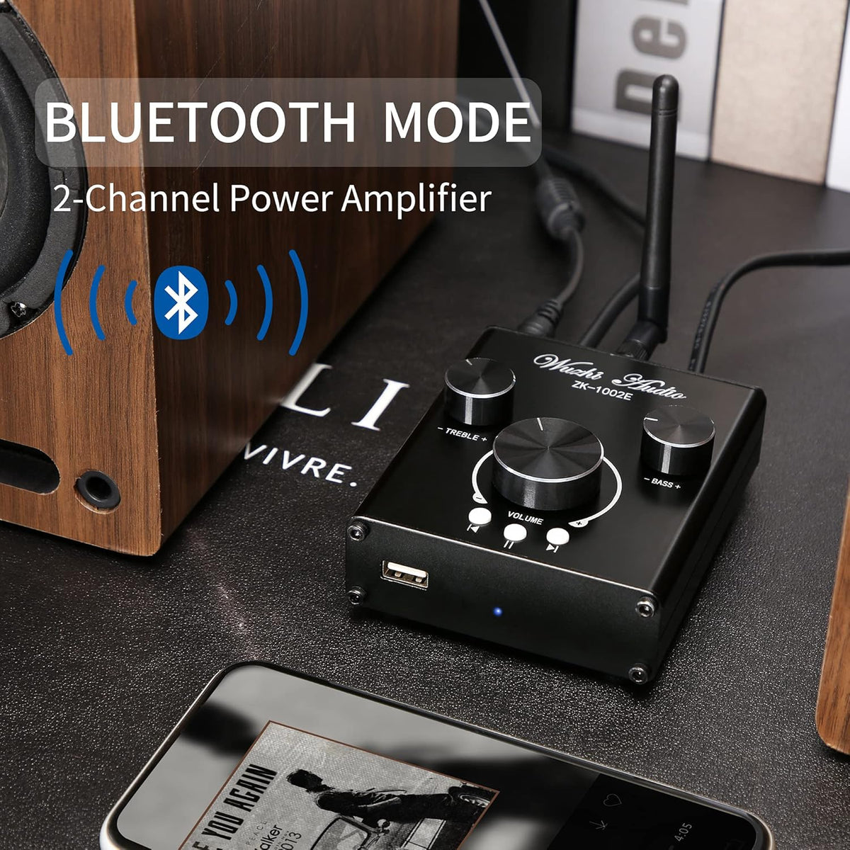 Bluetooth Stereo Audio Amplifier with Treble and Bass Adjustment D77085