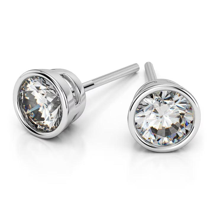 14K White Gold Round Cut Diamond Screw Back Stud Earrings K38209