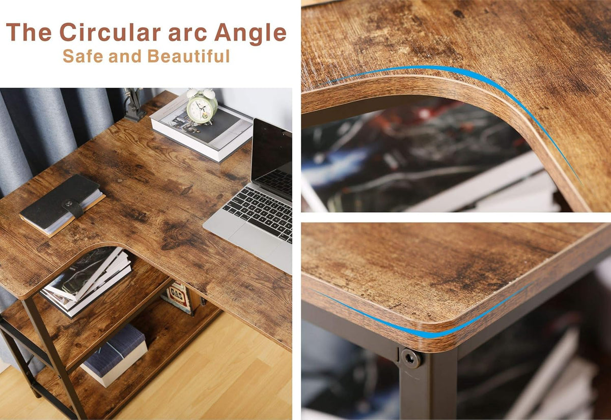 Rustic Brown L-Shaped Corner Computer Desk with Bookcase I750064