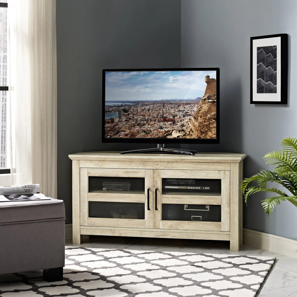 Grey Wash Wood Corner TV Console I679015