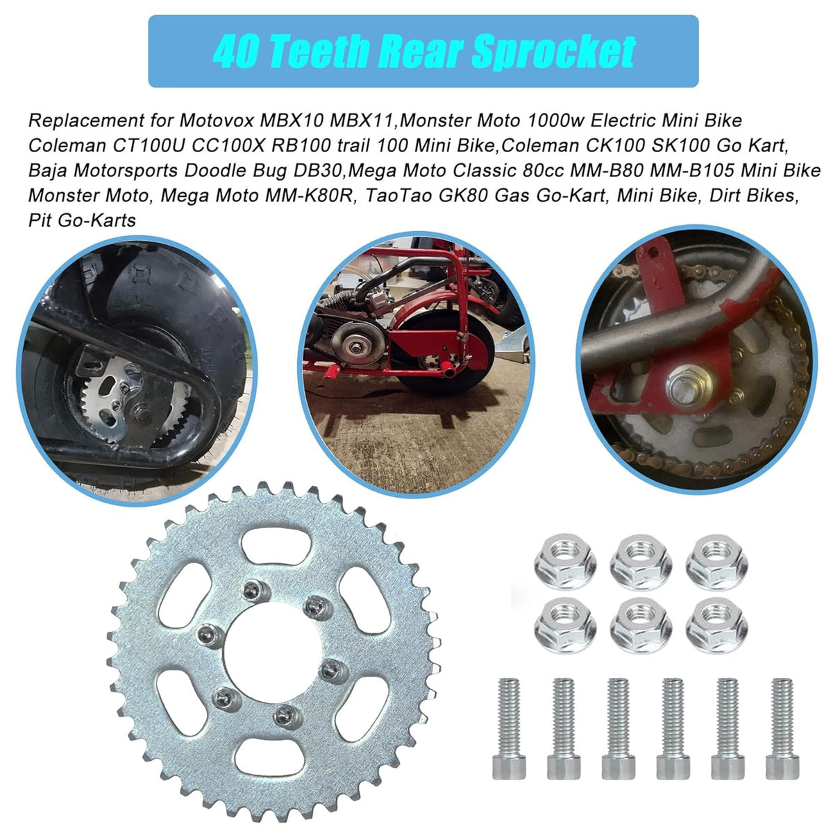 40 Teeth Rear Sprocket for Mini Bike Go Kart Y8410