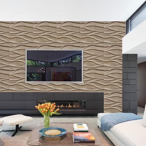 Walnut 3D Textured Wall Panels, 12 Pack 19.7''x19.7'' Cover 32.Sq.Ft Z318