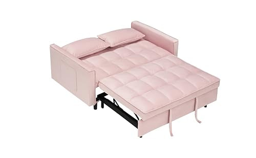 Beige Velvet Convertible Sleeper Sofa Bed with 2 Pillows G308164