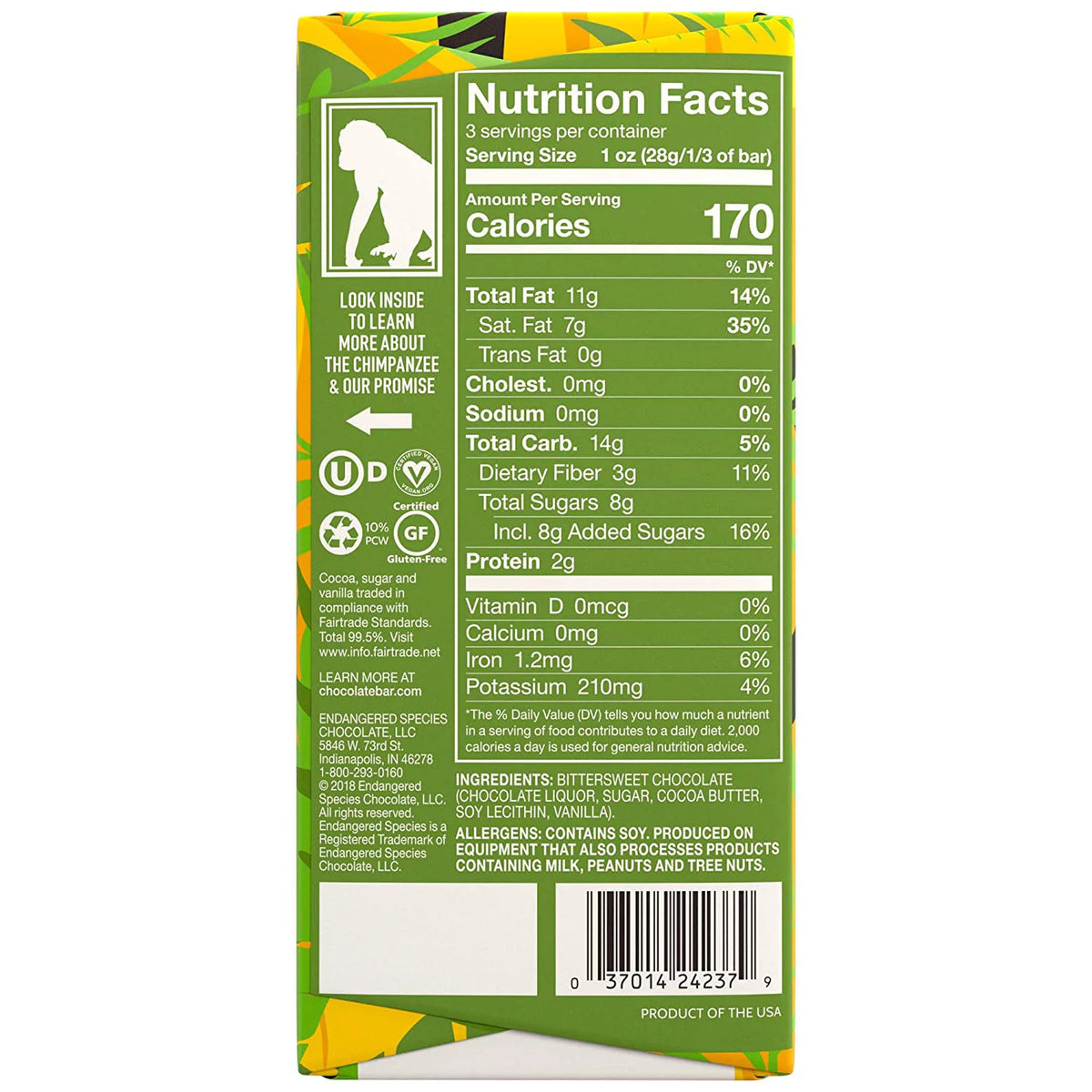 Dark Chocolate 72% Cocoa Bar 3 oz Pack of 3 D175