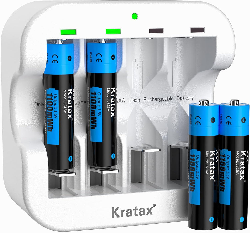 AAA Rechargeable Lithium Batteries, 4 pack 1.5V 1100mWh Li-ion Triple A Batteries with Fast Battery Charger U47328