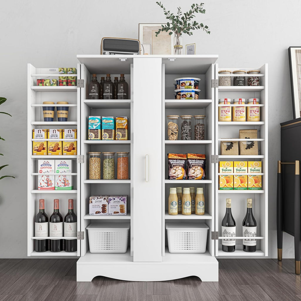 White Kitchen Pantry Cabinet with Drawer and Adjustable Shelves C55768