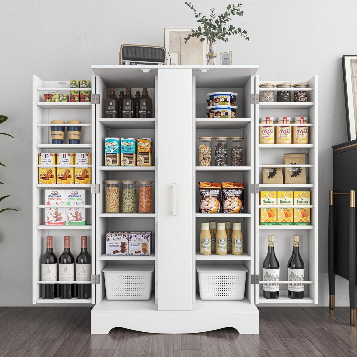 White Kitchen Pantry Cabinet with Drawer and Adjustable Shelves C55768