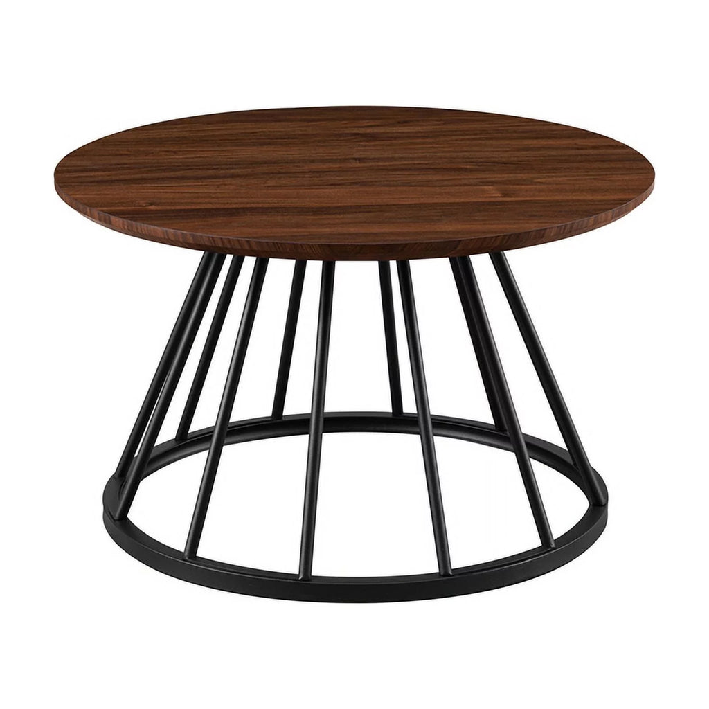 Dark Walnut Black Wood Coffee Table with Metal Base D48682