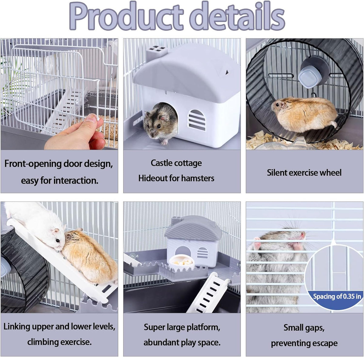 Large 3-Levels Grey Hamster Cage with Accessories J550