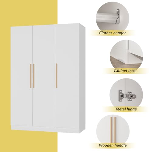 White 3 Door Armoire Wardrobe with Shelves U1822