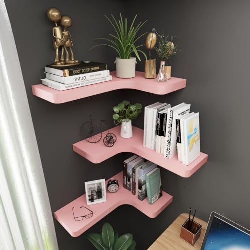 Black Solid Wood Corner Floating Shelves Set of 3 K8187