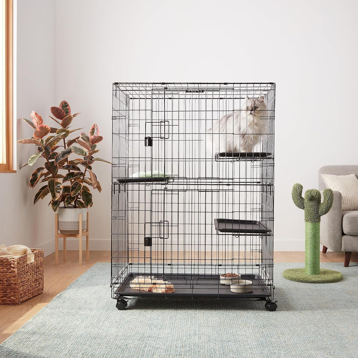 Large 3-Tier Cat Playpen Cage Crate Kennel, Black Z303