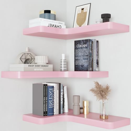 Black Solid Wood Corner Floating Shelves Set of 3 K8187