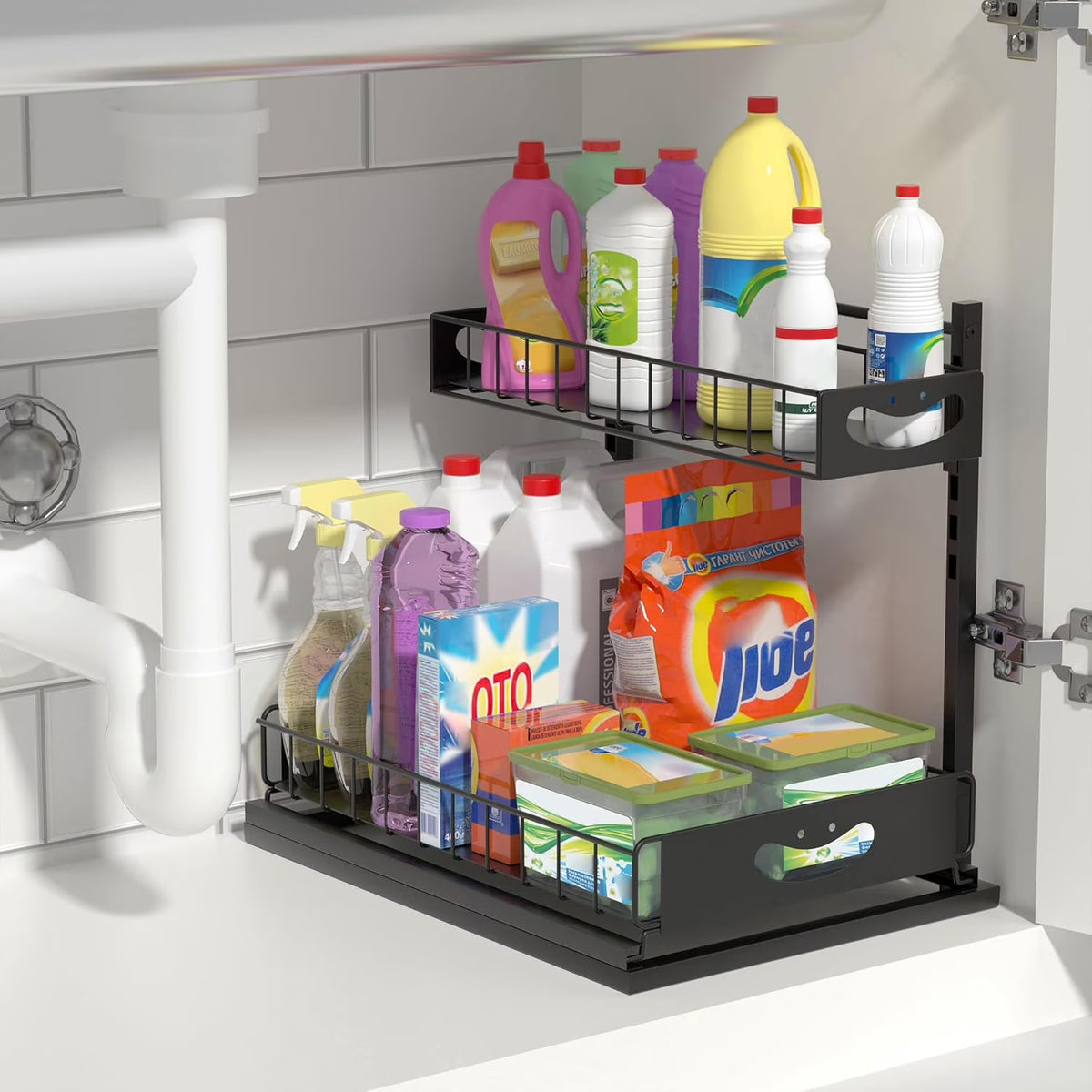 2 Pack Under Sink Organizer with Pull-Out Drawers White L1456