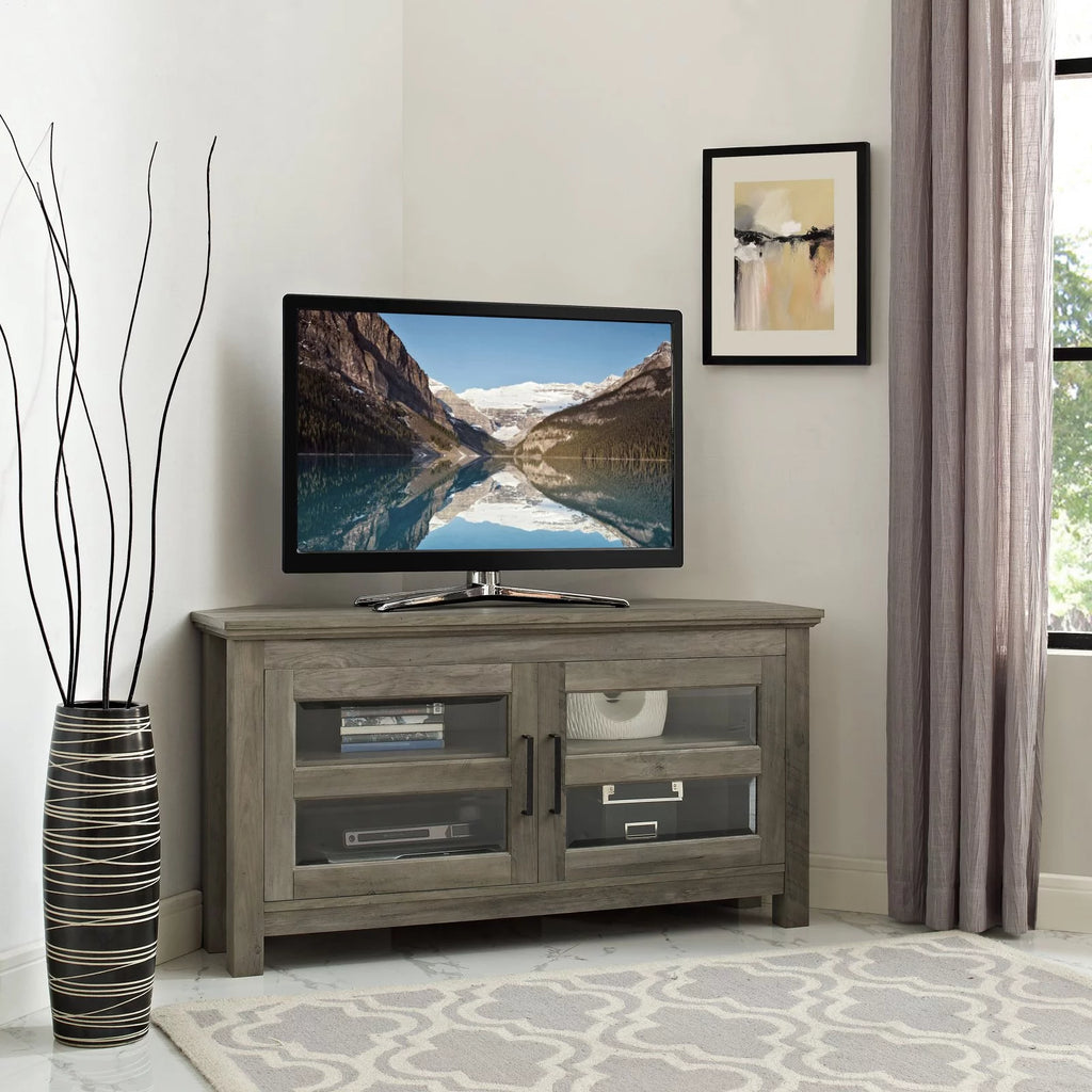 Grey Wash Wood Corner TV Console I679015