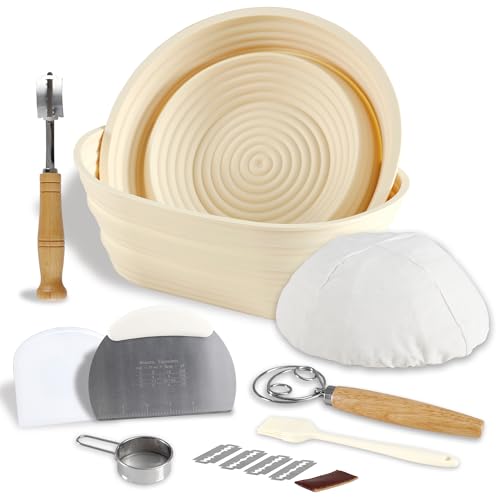 9.5 Inch Round & 10.5 Inch Oval Foldable Sourdough Bread Proofing Basket with Linen Liner Q788