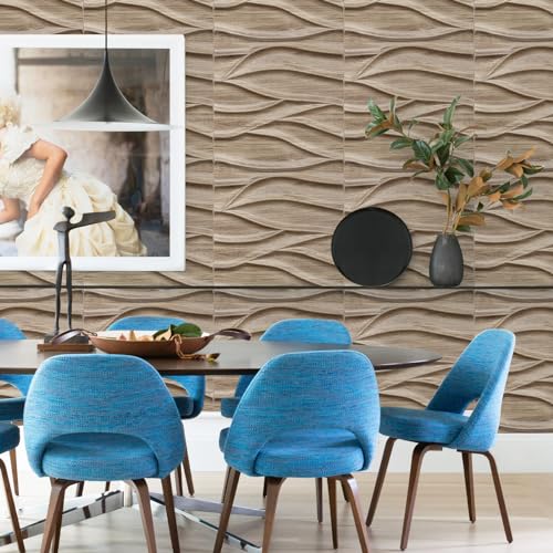 Walnut 3D Textured Wall Panels, 12 Pack 19.7''x19.7'' Cover 32.Sq.Ft Z318