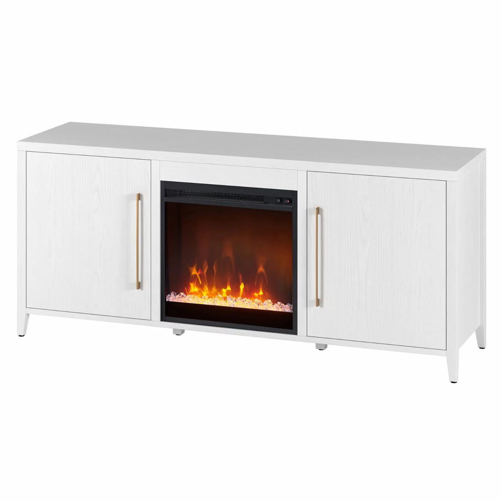 White Rectangular TV Stand with Fireplace U9089