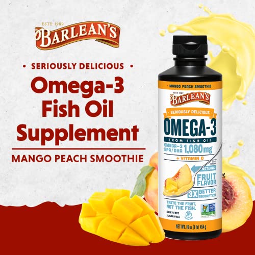 Mango Peach Omega 3 Fish Oil Liquid Supplement, 16 oz R1738