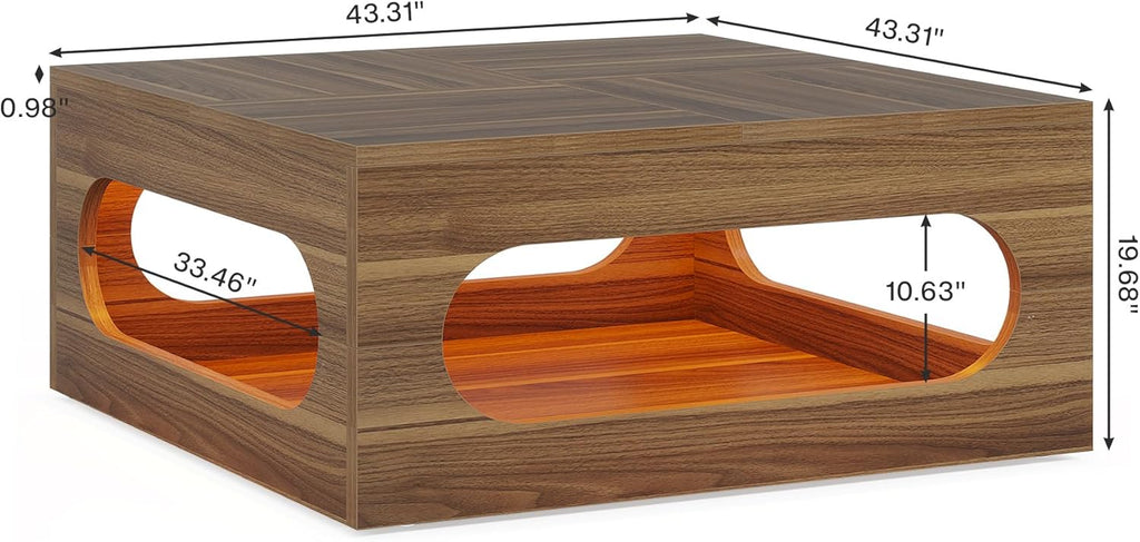 Brown Wood Coffee Table with Storage and LED Light S923594