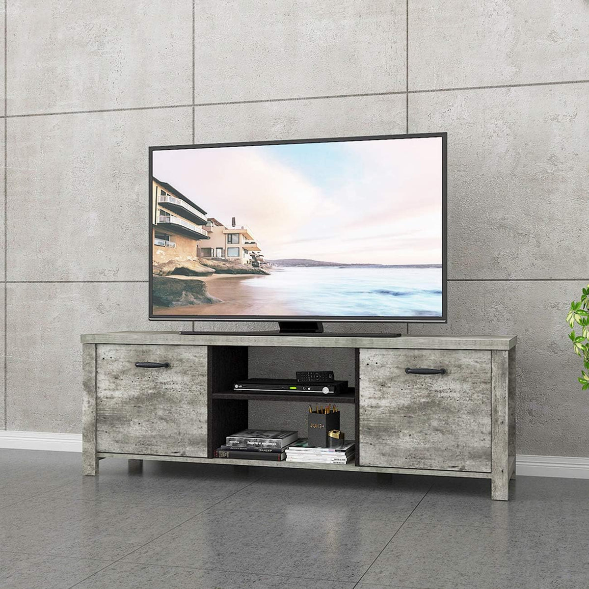 Light Grey Wood TV Stand with Two Drawers C3097