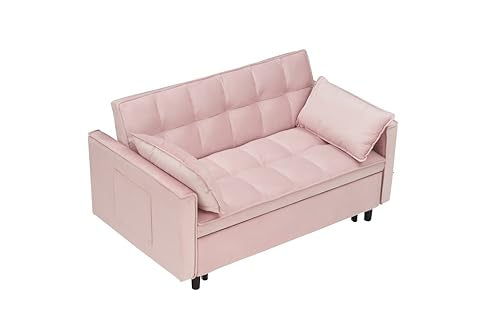 Beige Velvet Convertible Sleeper Sofa Bed with 2 Pillows G308164