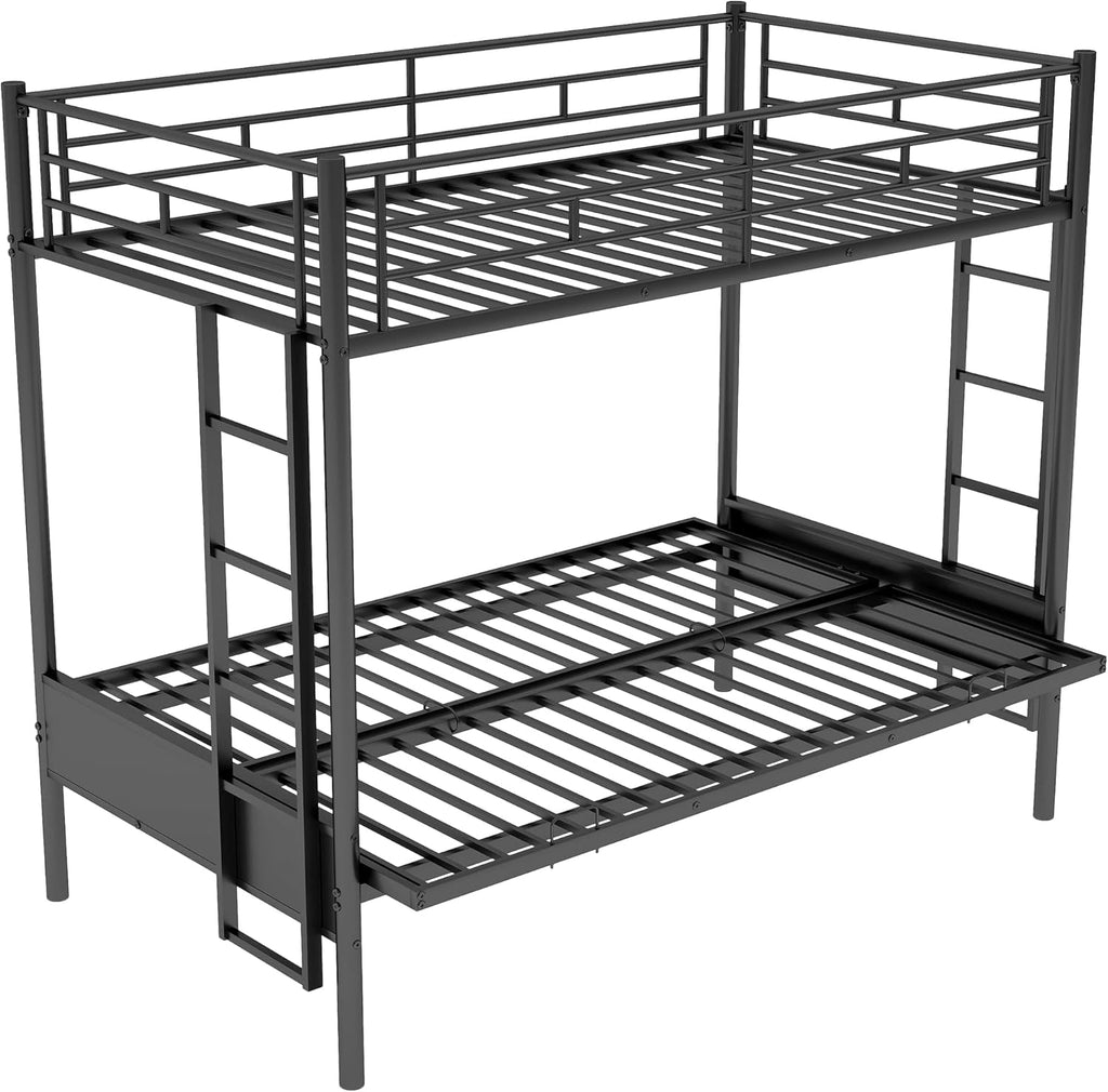 Twin Over Futon Full Bunk Bed with Metal Frame Black U7864