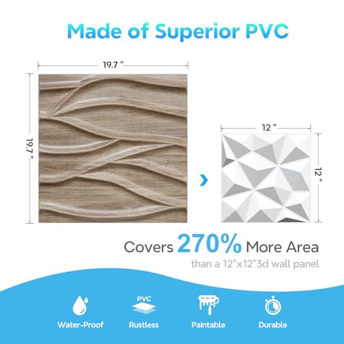 Walnut 3D Textured Wall Panels, 12 Pack 19.7''x19.7'' Cover 32.Sq.Ft Z318