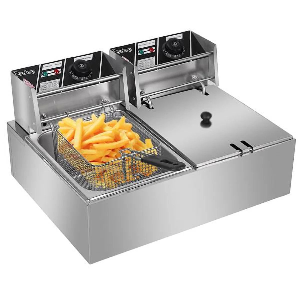 Stainless steel double-cylinder electric countertop deep fryer 12.7QT 12L 5000W X8291
