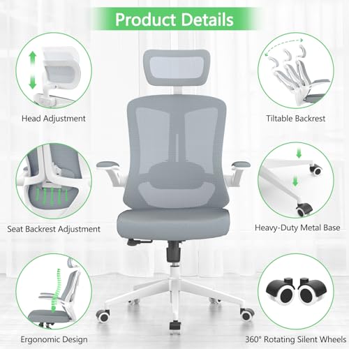 White+Khaki Mesh High Back Office Chair with Wheels B754