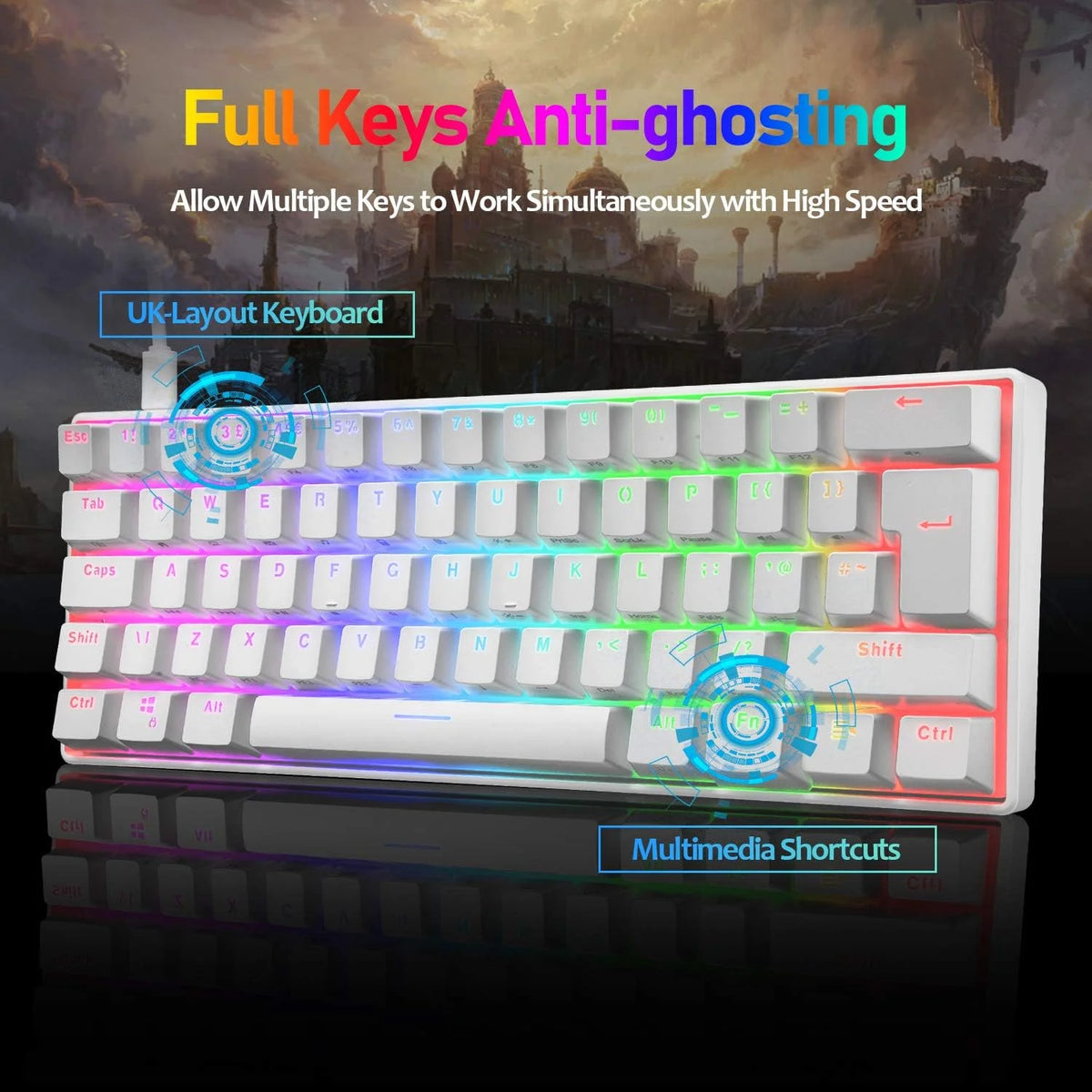 White 62 Keys Wired Mechanical Gaming Keyboard B77414