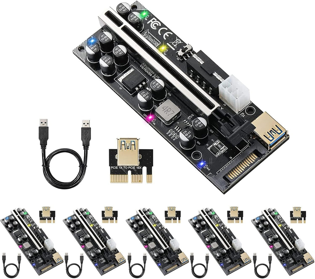 PCIE Riser with RGB LED Light & 60cm USB 3.0 Extension Cable 6 Pack K73981