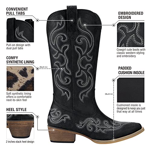 Cowboy Boots with Chunky Heel Snip Toe Mid-Calf Boots K762668