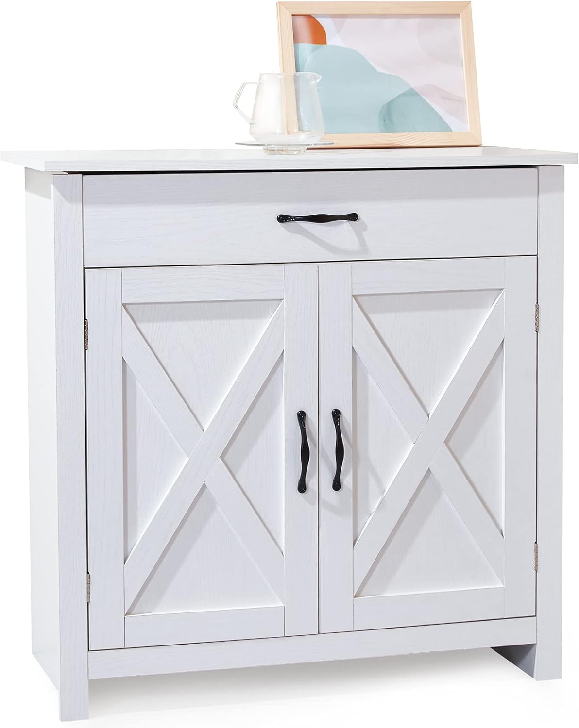 Grey Storage Cabinet with Drawer and 3-Tier Adjustable Shelves W61565