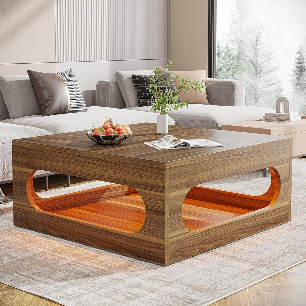 Brown Wood Coffee Table with Storage and LED Light S923594