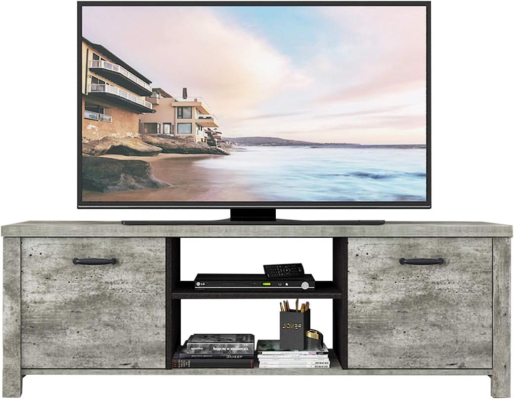 Light Grey Wood TV Stand with Two Drawers C3097