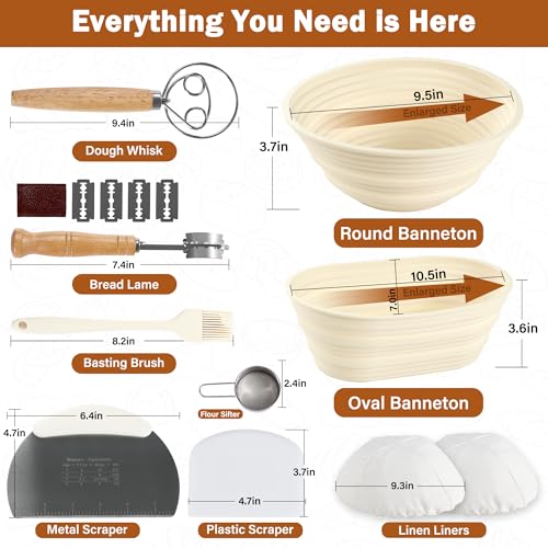 9.5 Inch Round & 10.5 Inch Oval Foldable Sourdough Bread Proofing Basket with Linen Liner Q788