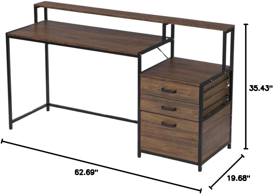 63 Inch Computer Desk with Drawers & Monitor Stand M9344