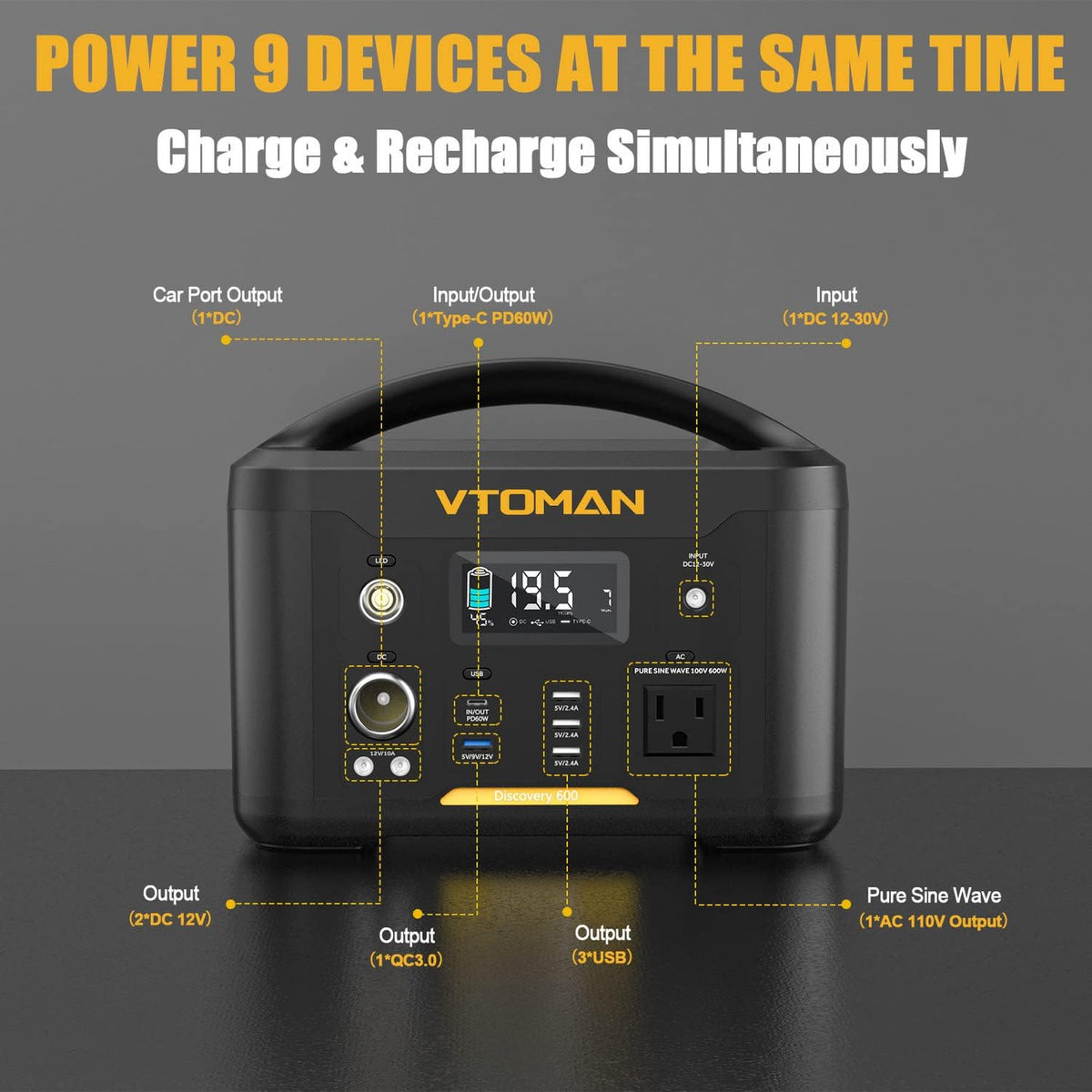 Portable Power Station 600W 626Wh Battery with 600W AC Outlet R31496