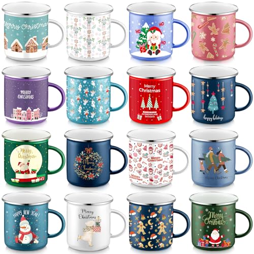 16 Pcs 12 oz Enamel Mugs Set K4694