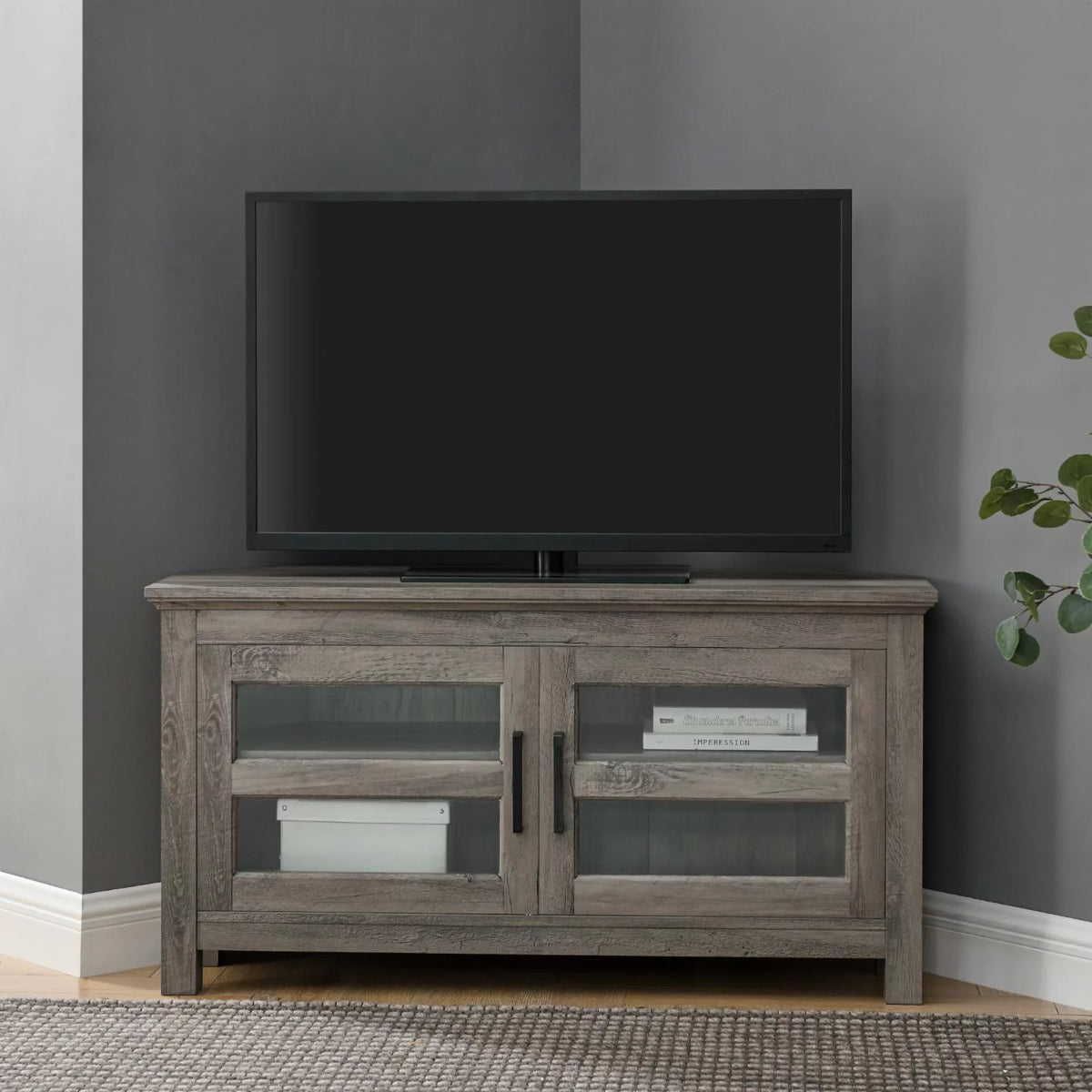 Grey Wash Wood Corner TV Console I679015