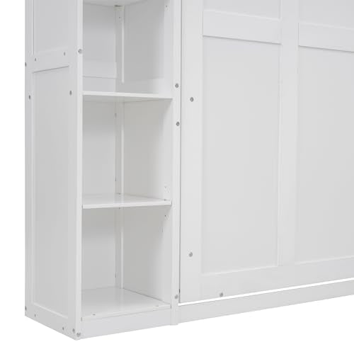 Queen Size Foldable Wood Wall Bed Frame with Shelves and LED Lights S3500