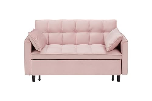 Beige Velvet Convertible Sleeper Sofa Bed with 2 Pillows G308164