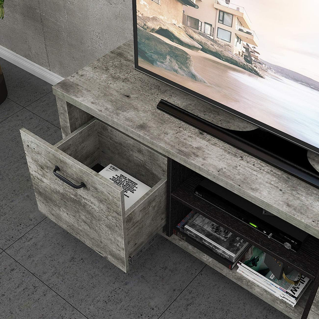 Light Grey Wood TV Stand with Two Drawers C3097