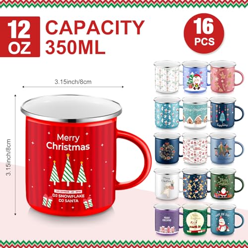 16 Pcs 12 oz Enamel Mugs Set K4694
