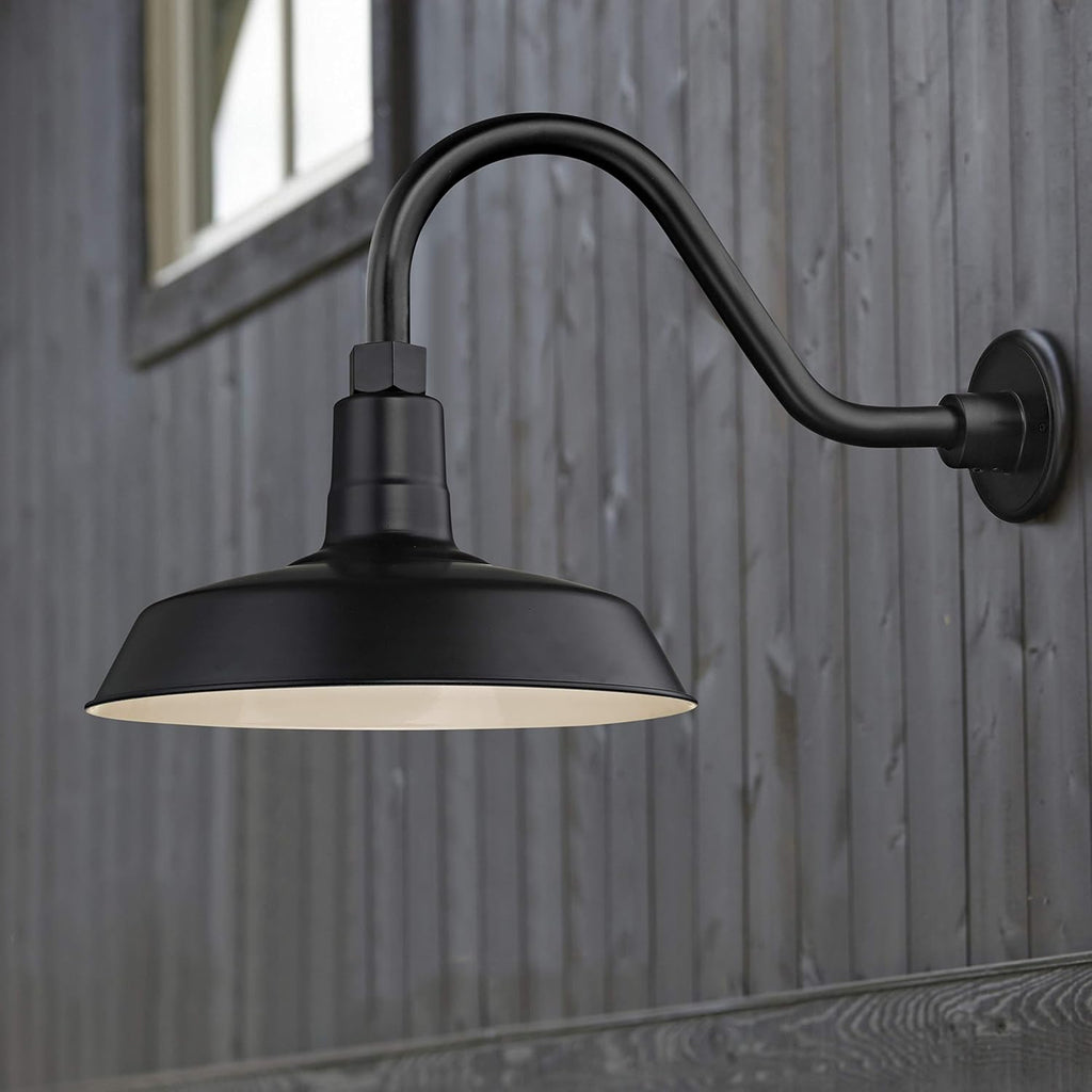 Black Gooseneck Outdoor Barn Light with 12 Inch Shade Z810