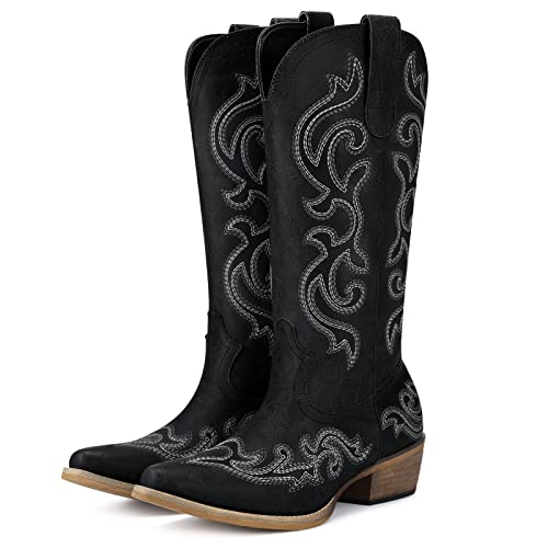 Cowboy Boots with Chunky Heel Snip Toe Mid-Calf Boots K762668