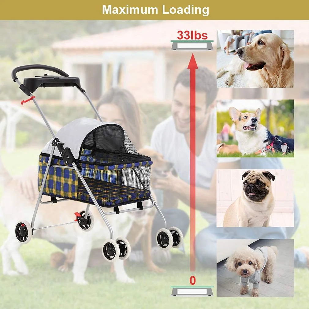 Yellow Plaid Pet Stroller J523808